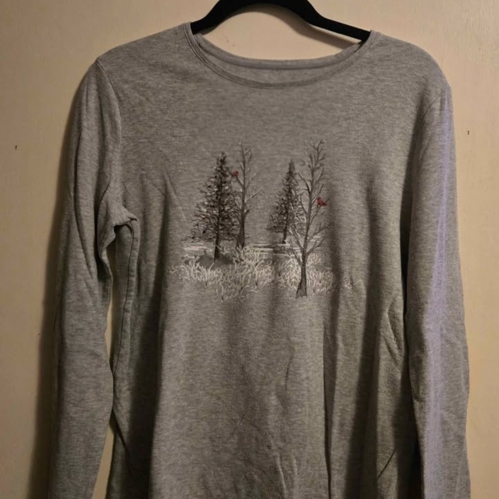 Gray Long Sleeve Shirt with Tree Design